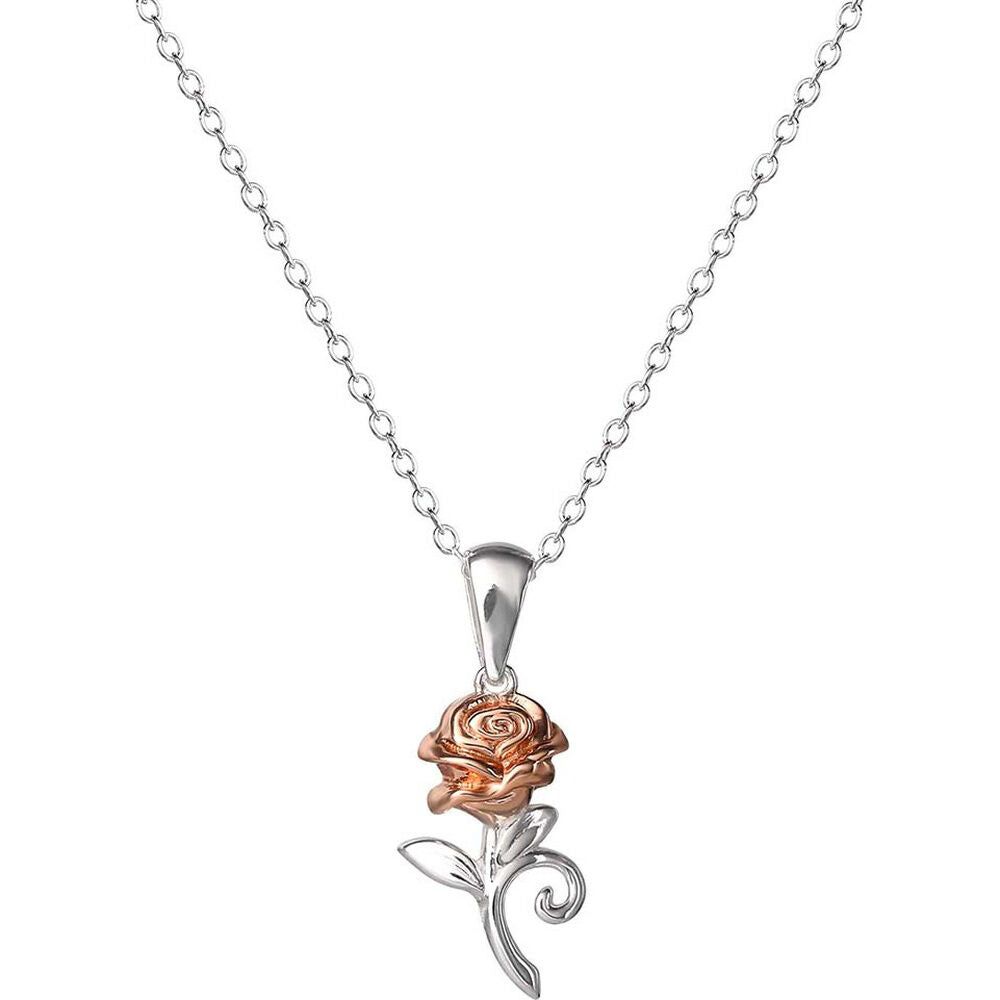 Disney Beauty and the Beast Rose Pendant in Silver