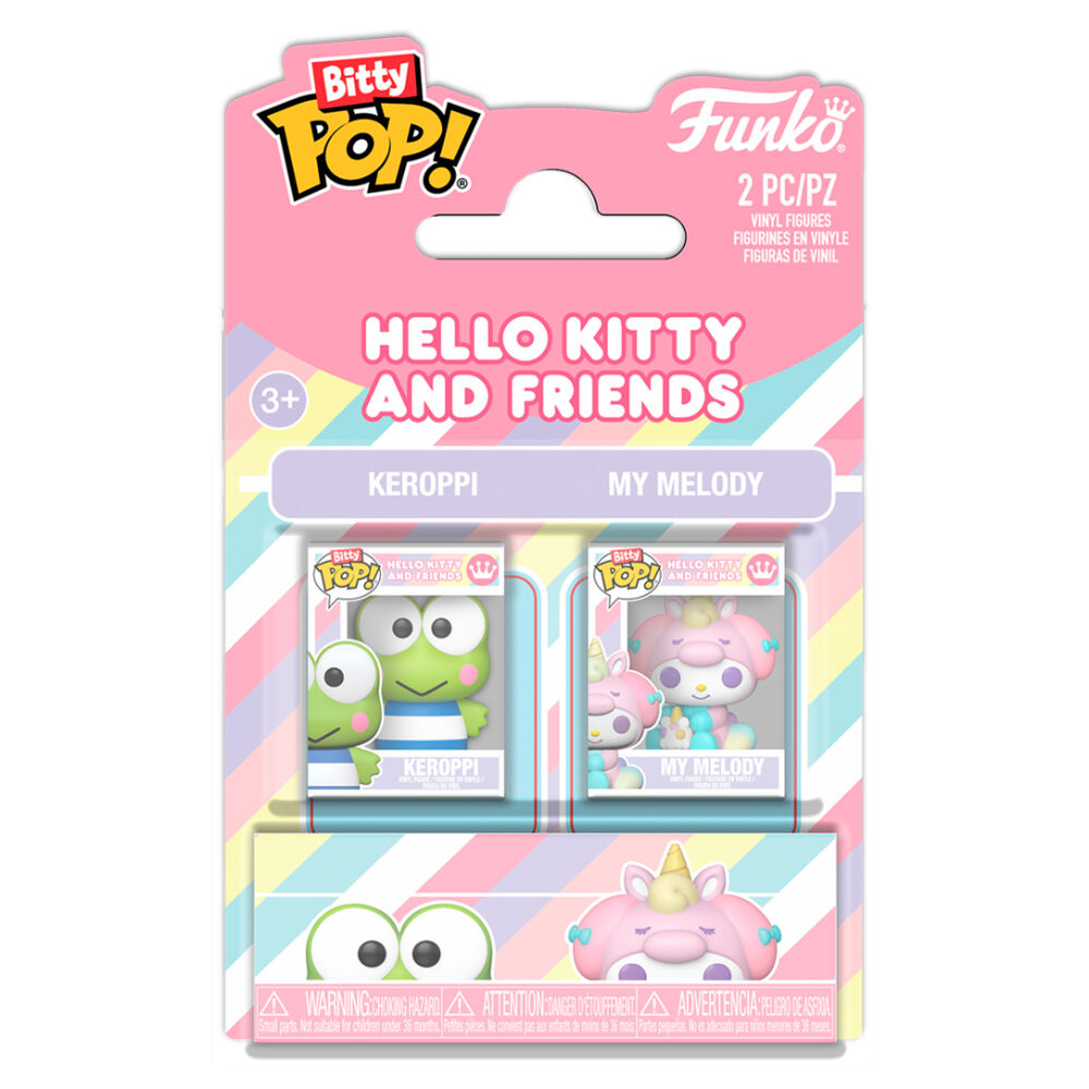blister of 2 bitty pop figures hello kitty and friends keroppi & my melody