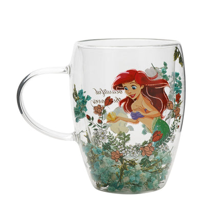 glass mug with dried flowers  ariel disney princess