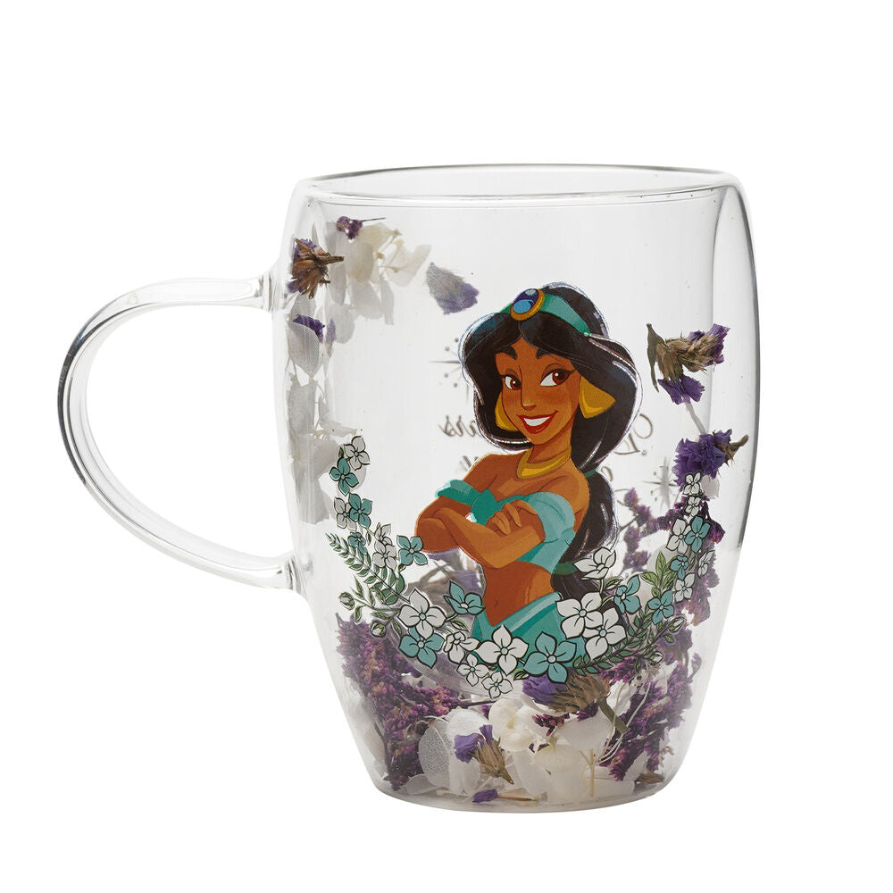 crystal mug with dried jasmine flowers  disney princesses