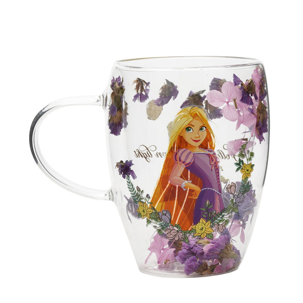 glass mug with dried flowers  rapunzel  disney princesses