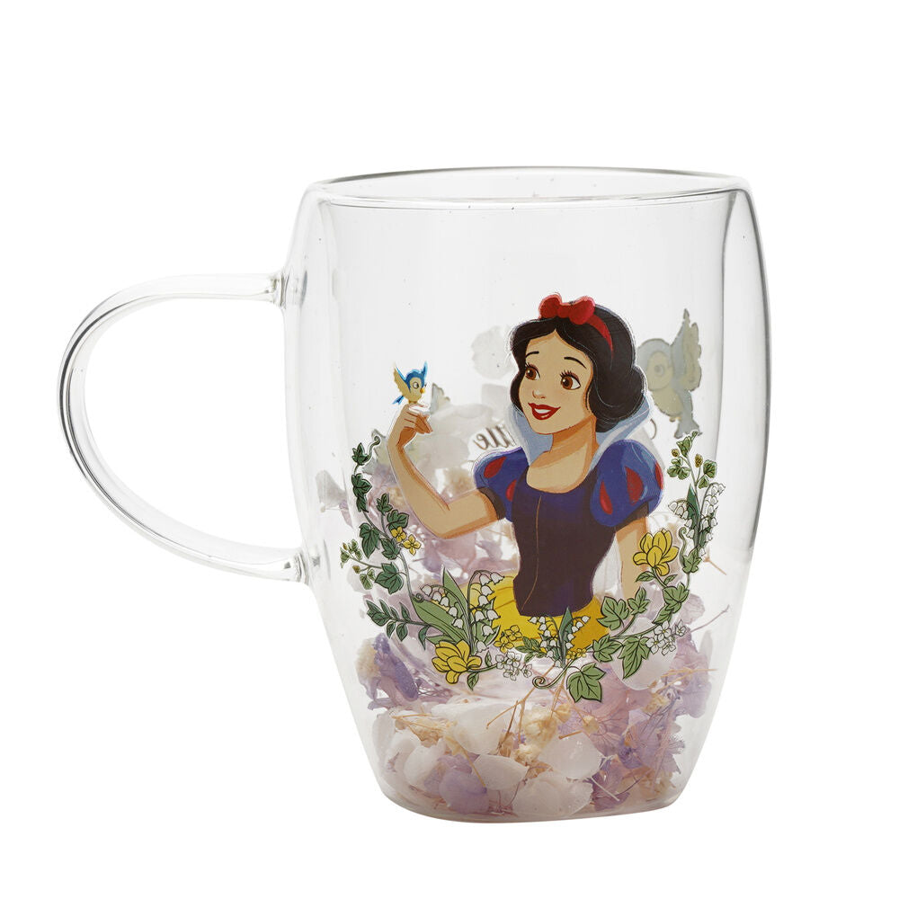 glass mug with dried flowers  snow white  disney princesses