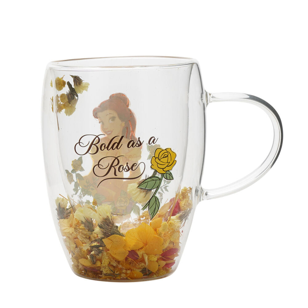 Caneca de cristal com flores secas Princesa Bela da Disney