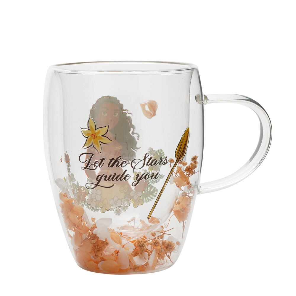 Caneca de vidro com flores secas Vaiana Moana Princesas da Disney
