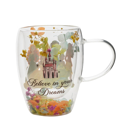Caneca de vidro com flores secas Princesas da Disney