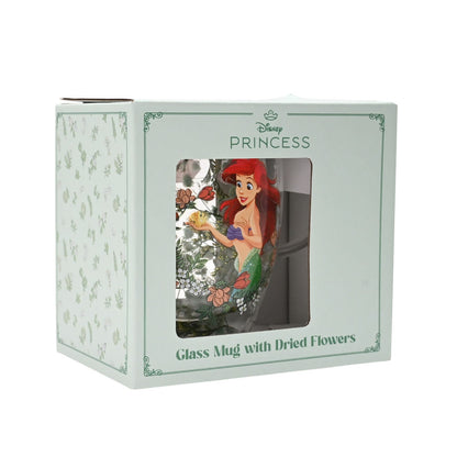 Mug en verre décoré de fleurs séchées Ariel princesse Disney