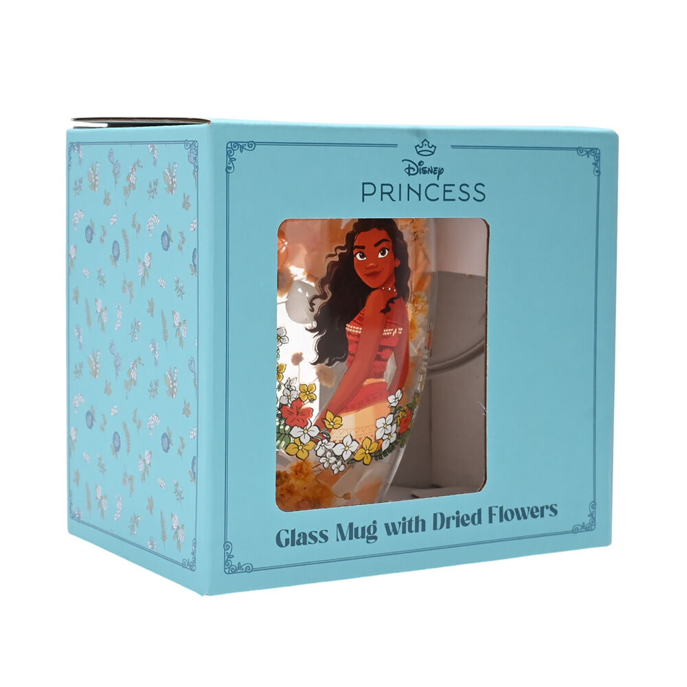 Caneca de vidro com flores secas Vaiana Moana Princesas da Disney