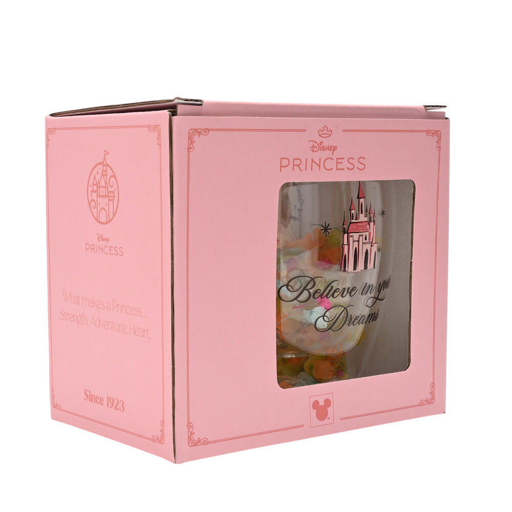 Caneca de vidro com flores secas Princesas da Disney