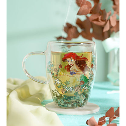 Mug en verre décoré de fleurs séchées Ariel princesse Disney