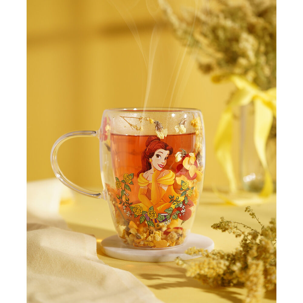 Caneca de cristal com flores secas Princesa Bela da Disney