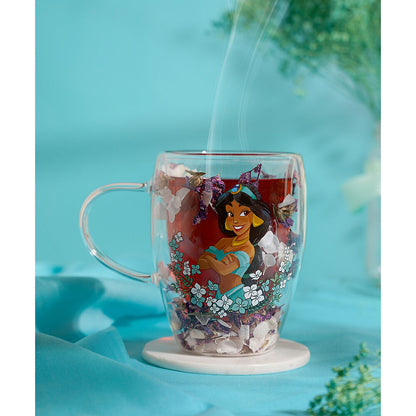 Taza de cristal con flores de jazmín secas Princesas Disney
