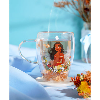 Caneca de vidro com flores secas Vaiana Moana Princesas da Disney