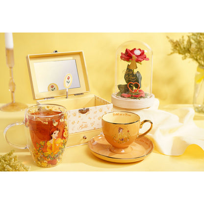 Caneca de cristal com flores secas Princesa Bela da Disney