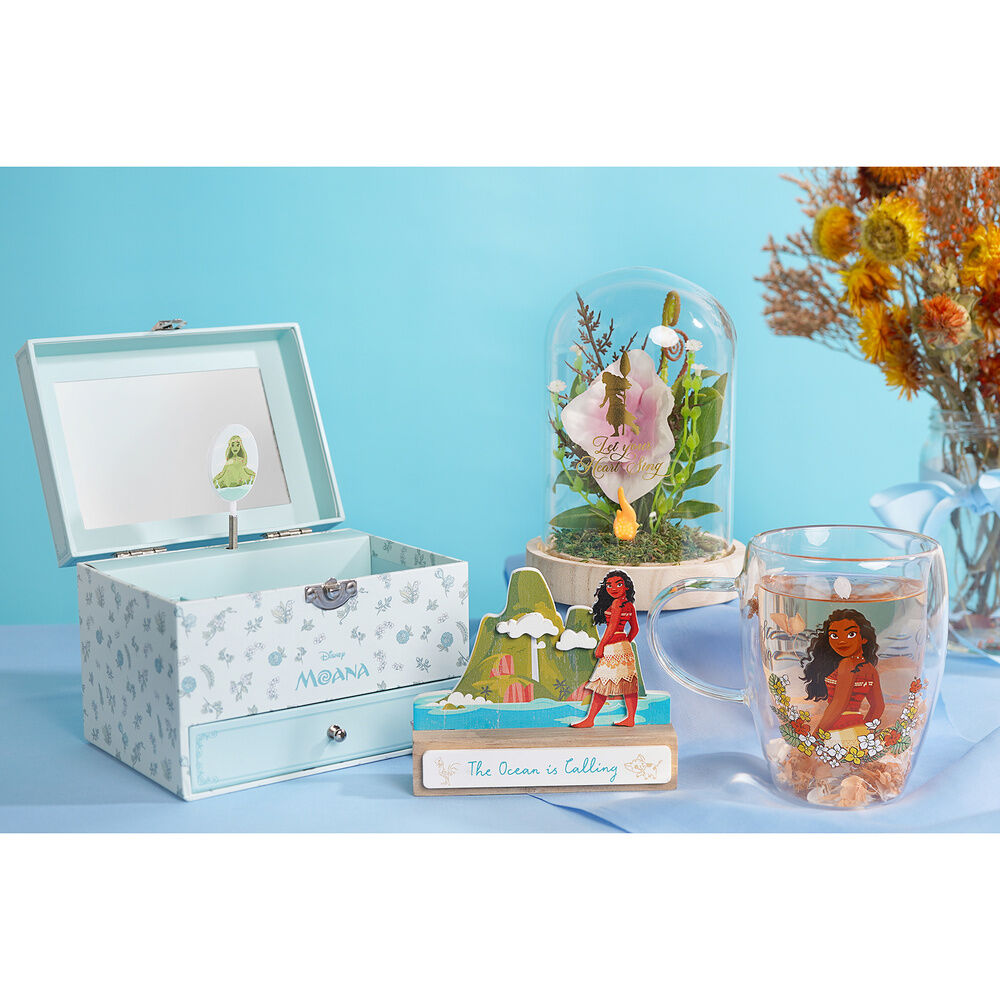 Caneca de vidro com flores secas Vaiana Moana Princesas da Disney