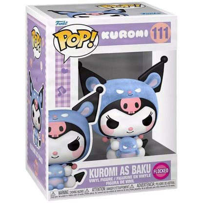 Statuetta POP di Hello Kitty Kuromi nei panni di Baku realizzata con effetto floccato