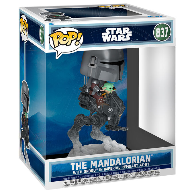 Figura POP Rides Deluxe Star Wars Mandalorian y Grogu El Mandaloriano con Grogu en Imperial Remnant AT RT