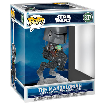 Figura POP Rides Deluxe Star Wars Mandalorian y Grogu El Mandaloriano con Grogu en Imperial Remnant AT RT