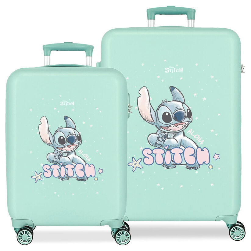 set of 2 abs trolley suitcases lovely stitch disney 55 65cm