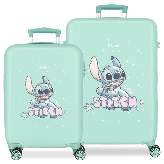set of 2 abs trolley suitcases lovely stitch disney 55 65cm