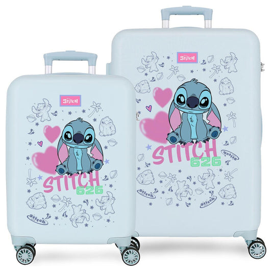 Lot de 2 valises trolley ABS Cœurs Stitch Disney 55/65 cm