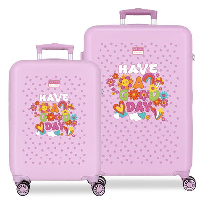 set of 2 good day movom abs trolley suitcases 55 65cm