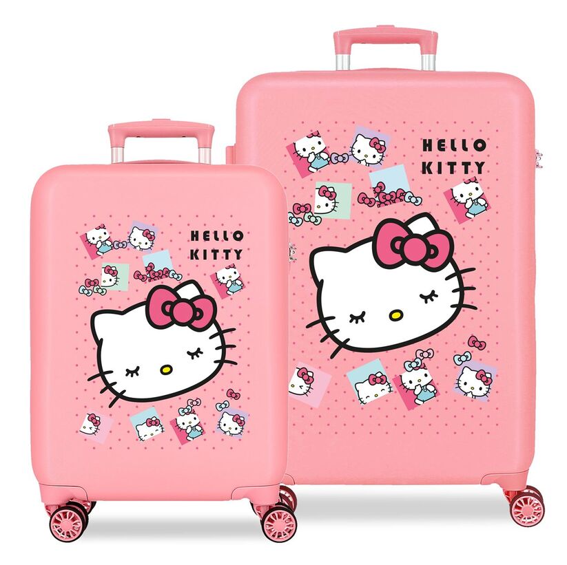 set of 2 abs bows hello kitty trolley suitcases 55 65cm