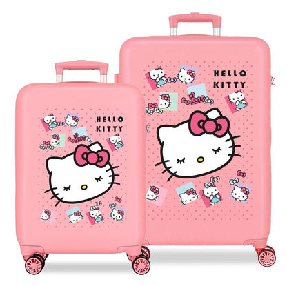 set of 2 abs bows hello kitty trolley suitcases 55 65cm