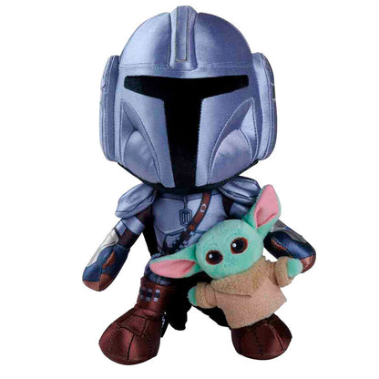 star wars mandalorian plush with mini grogu 25 cm