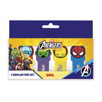 Conjunto de 4 marcadores de texto dos Vingadores da Marvel