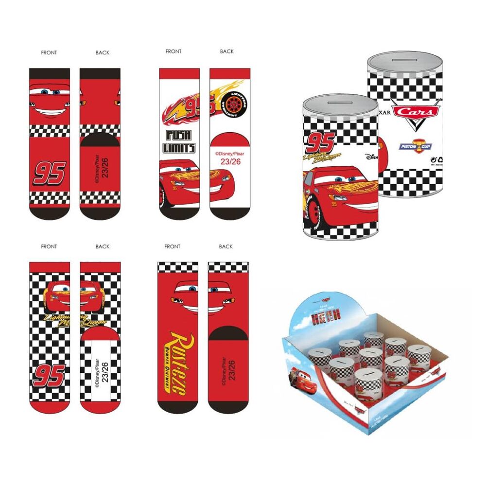 set of 4 pairs of assorted disney cars socks