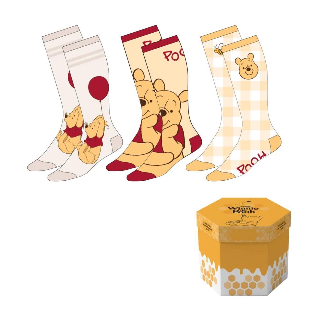 set of 3 pairs of winnie the pooh disney adult socks  assorted