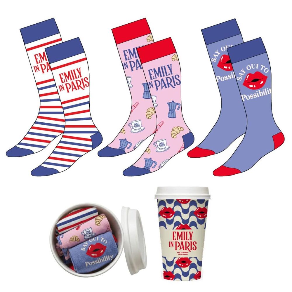 set of 3 pairs of emily in paris adult socks  assorted