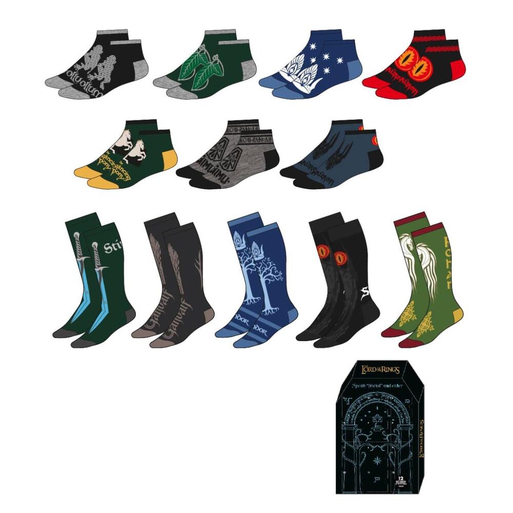 set of 12 pairs of hobbit lord of the rings adult socks  assorted