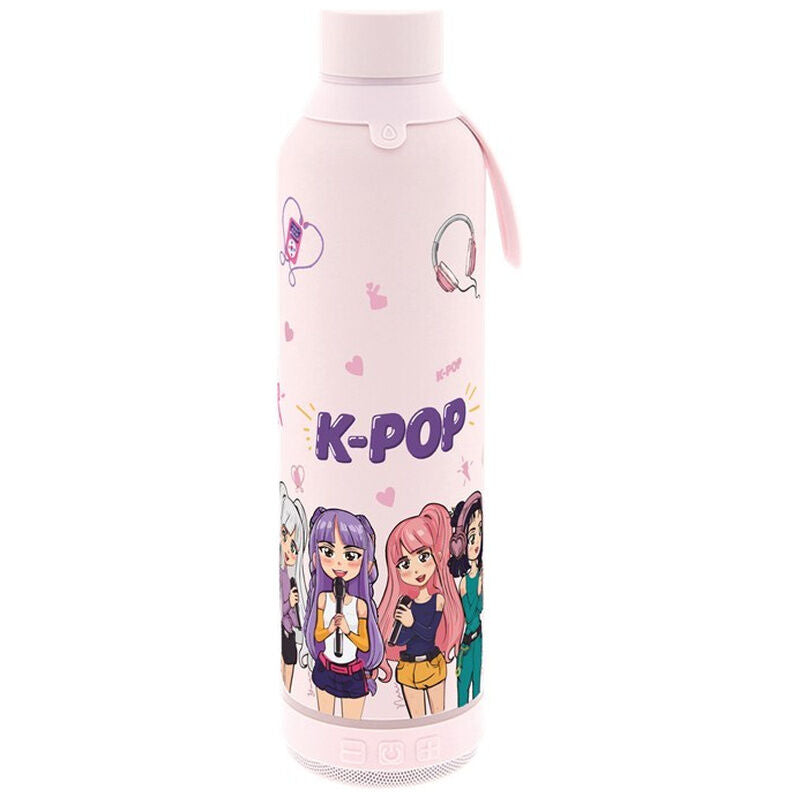 pink k pop 600ml thermal bottle with speaker