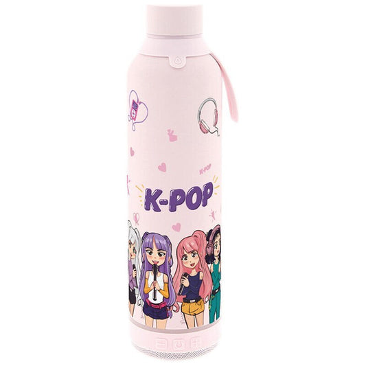 pink k pop 600ml thermal bottle with speaker