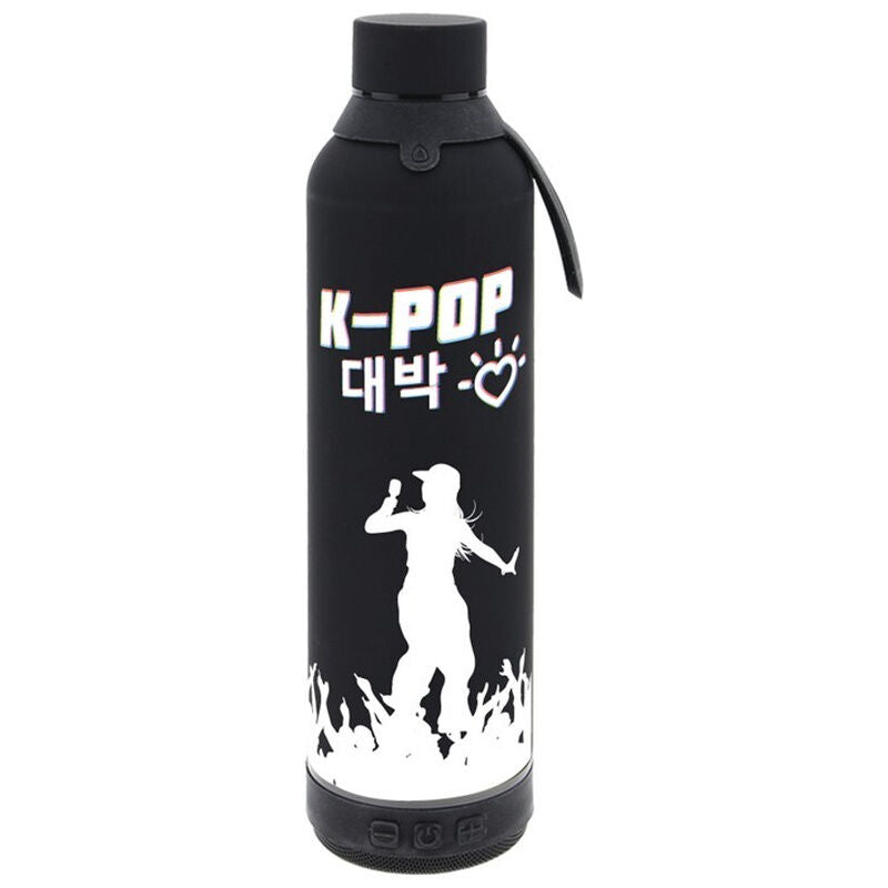 black k pop 600ml thermal bottle with speaker