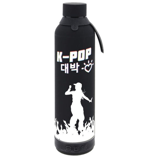 black k pop 600ml thermal bottle with speaker