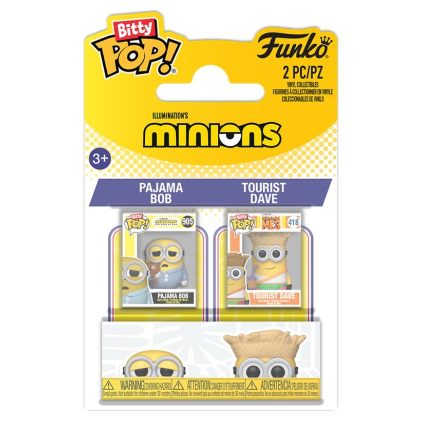 blister of 2 bitty pop minions bob & dave figures