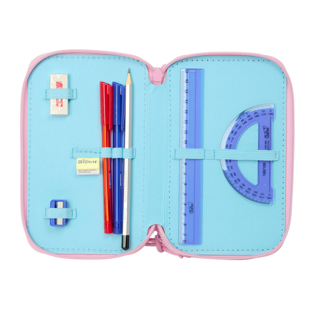 Estojo triplo Waves Stitch Disney para lápis 37 peças