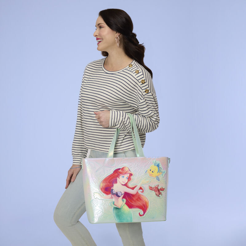 Borsa Loungefly Disney con Ariel Flounder e Sebastian de La Sirenetta e portamonete