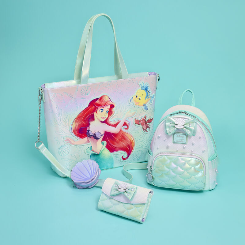 Borsa Loungefly Disney con Ariel Flounder e Sebastian de La Sirenetta e portamonete