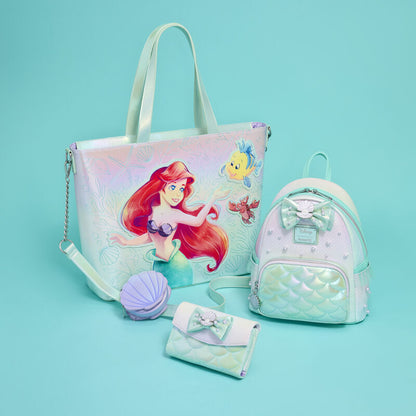 Borsa Loungefly Disney con Ariel Flounder e Sebastian de La Sirenetta e portamonete