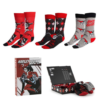 set of 3 harley quinn dc comics adult socks