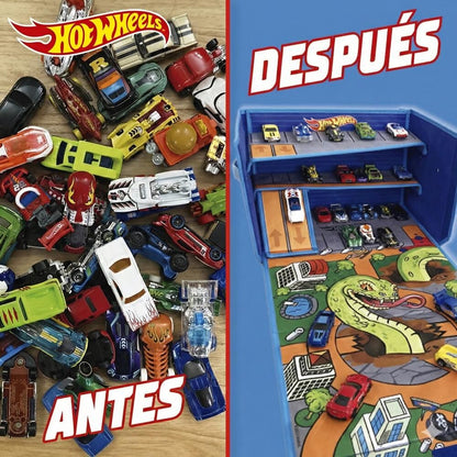Hot Wheels car organizer box with track and play area