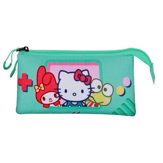 Estojo triplo para lápis inspirado no videogame Hello Kitty e seus amigos
