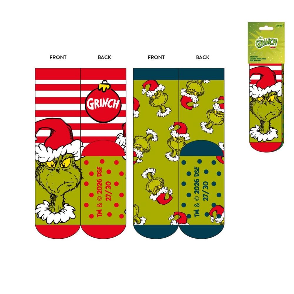 Set of 2 assorted Grinch non-slip socks