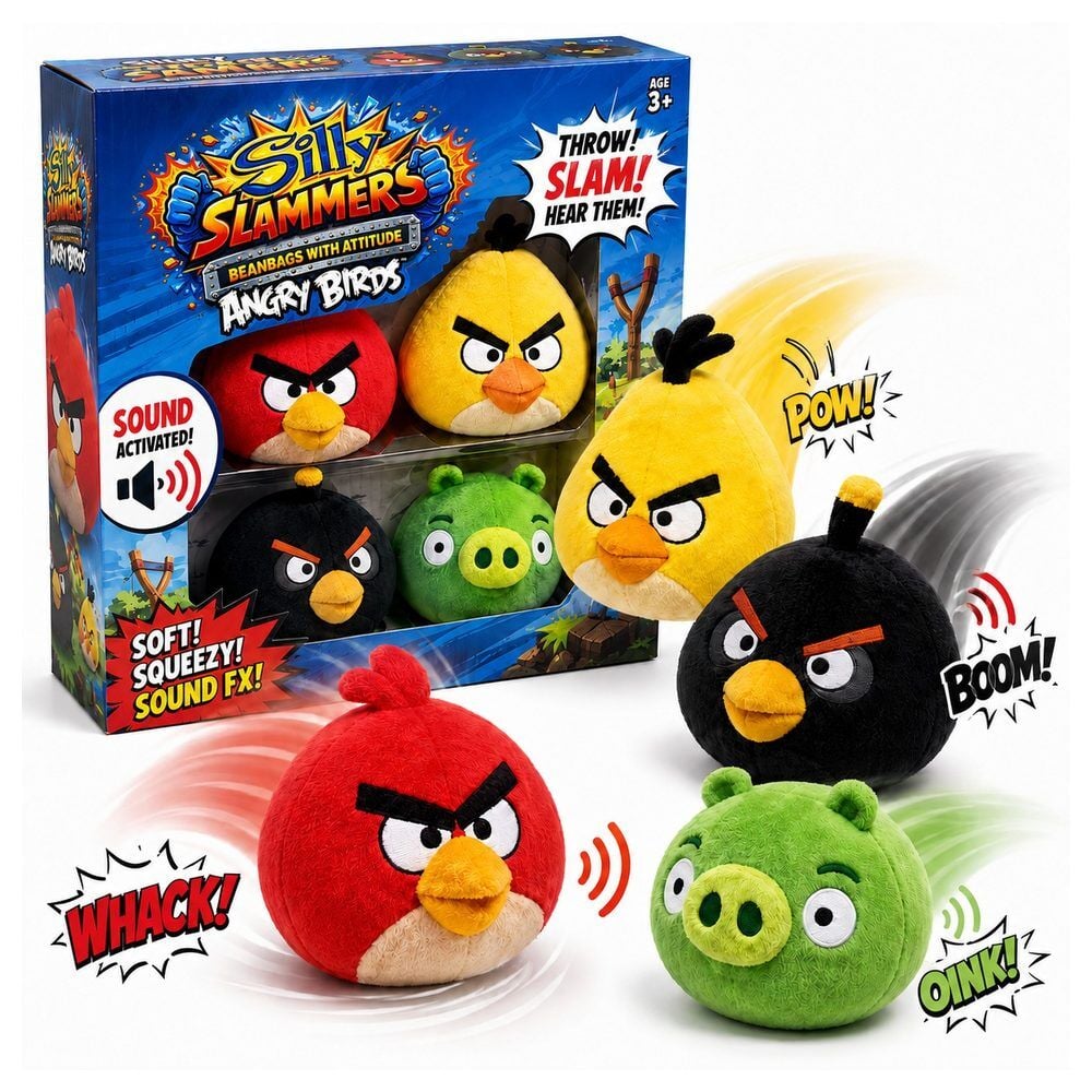 Blister of 4 Angry Birds Silly Slammers plush toys 8cm