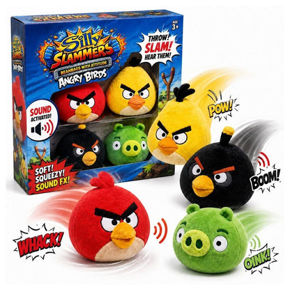Blister of 4 Angry Birds Silly Slammers plush toys 8cm