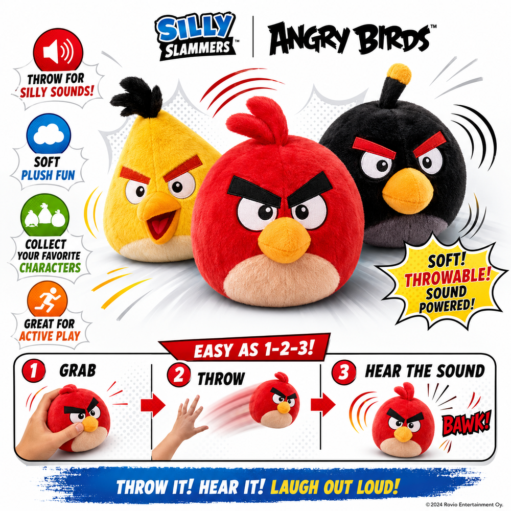 Blister of 4 Angry Birds Silly Slammers plush toys 8cm