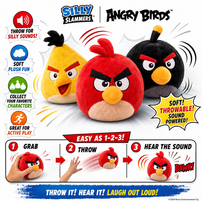 Blister of 4 Angry Birds Silly Slammers plush toys 8cm